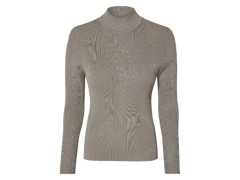 Pull col roulé gris clair en côtes.