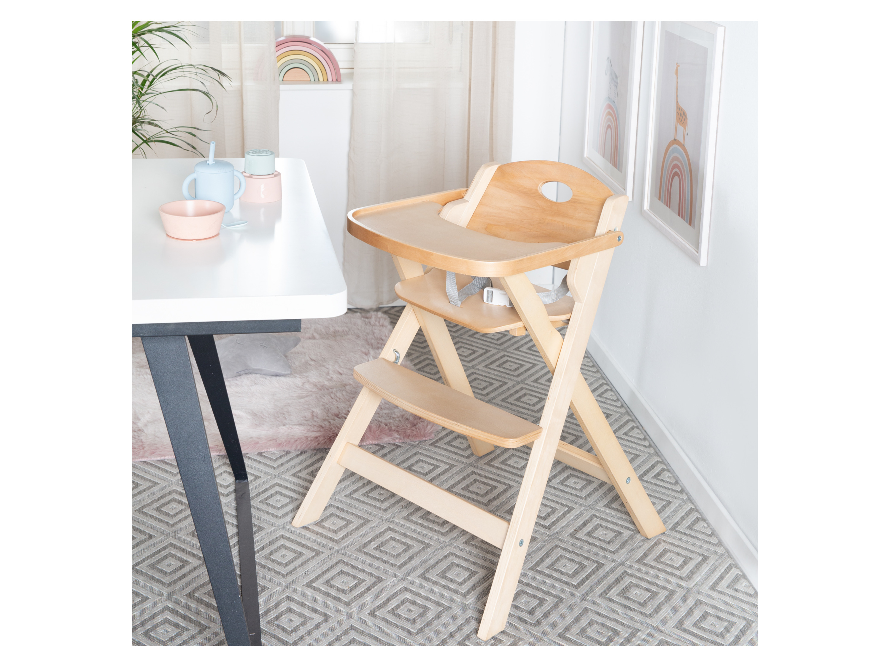 roba Chaise Haute Pliable en Bois Fold Up Smart Chaise d'Alimentation peu Encombrante + Plateau Repas Détachable Supporte 15 kg Bois Naturel - vue 4