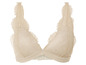 Un soutien-gorge beige en dentelle.