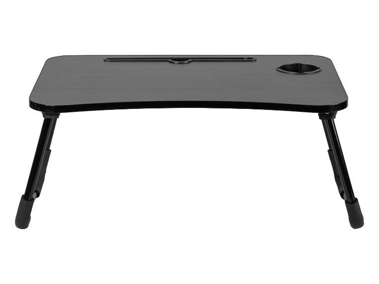 Table de lit pliable noire avec fente pour tablette et porte-gobelet