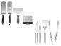 Spatules Grillmeister, couteau, fourchette et pinces à barbecue en acier inoxydable.