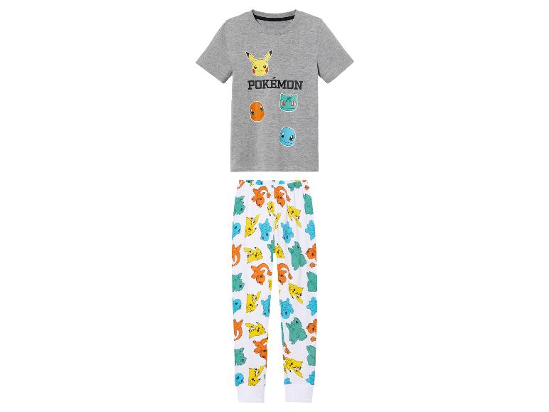 Pyjama Pokémon avec t-shirt gris et pantalon blanc imprimé.