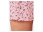 Shorts en jersey rose à fleurs, détail festonné.