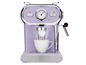Machine à espresso Silvercrest lilas avec une tasse de café.