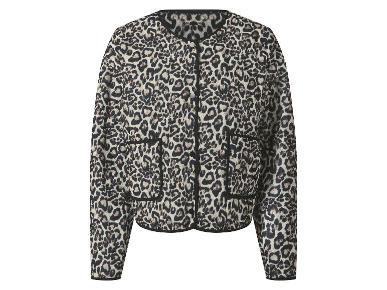 Veste imprimé léopard avec bordures noires.