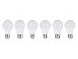 Six ampoules LED blanches avec base métallique, alignées horizontalement sur fond blanc.