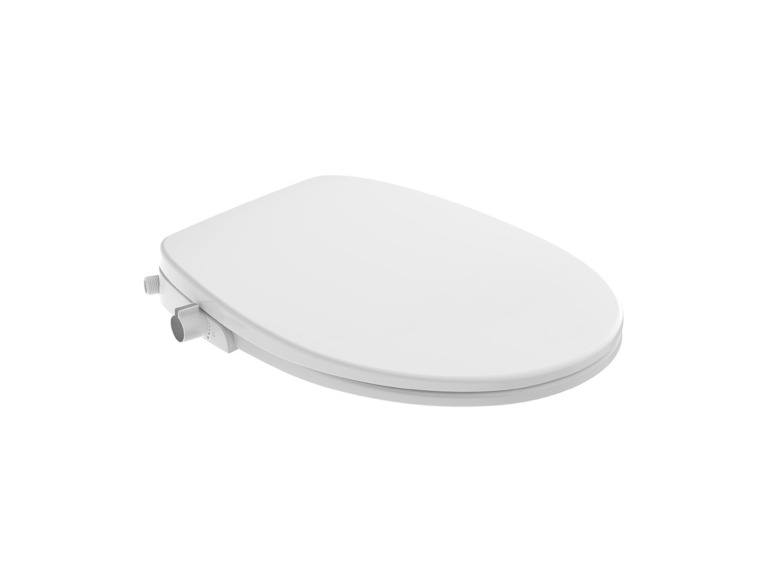 Un abattant de toilettes blanc avec fonction bidet intégrée.