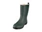 Une botte de pluie verte avec une semelle noire.