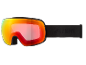 Masque de ski avec verres miroir orange-rouge et sangle noire.