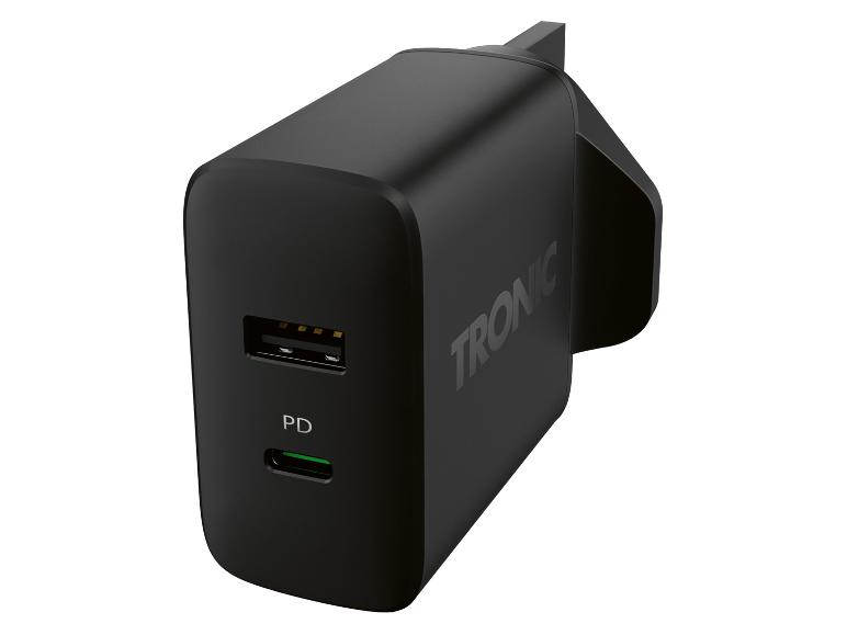 Chargeur secteur noir TRONIC avec deux ports USB.