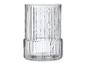 Vase en verre nervuré transparent de forme cylindrique avec une base légèrement plus étroite