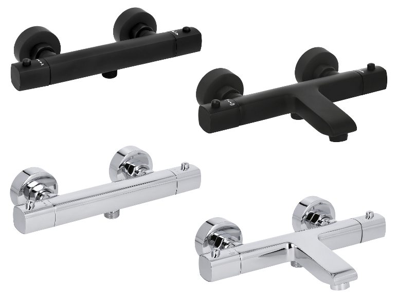 LIVARNO® Mitigeur thermostatique de douche ou de baignoire en noir et chromé