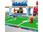 Ensemble de jeu de football en bois avec joueurs, terrain, stands et supporters.