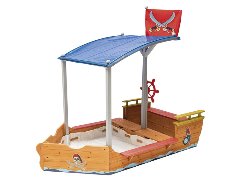 Aller en mode plein écran : Playtive Bac à sable bateau pirate, avec espace de rangement - Image 1