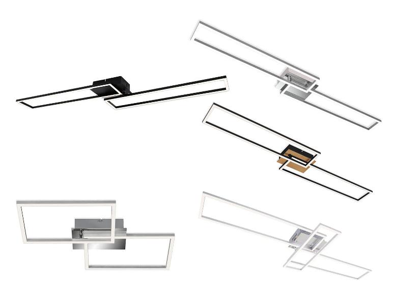 Plusieurs luminaires LED modernes aux formes géométriques de différentes couleurs.