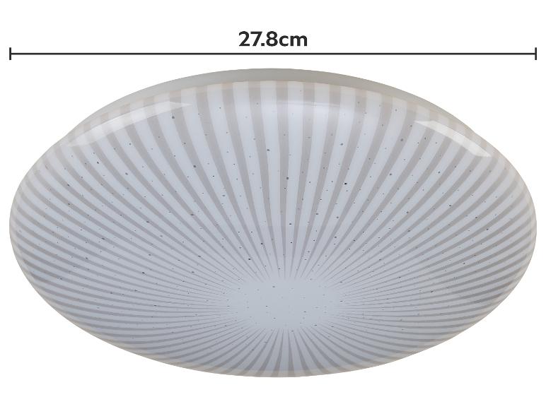 Plafonnier LED rond de 27,8 cm avec motif rayé et pointillé.