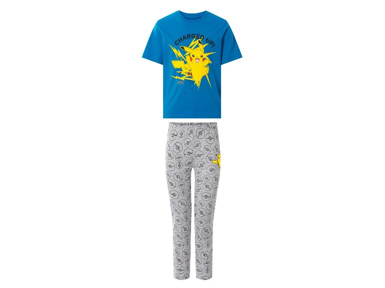 Pyjama enfant bleu et gris avec imprimé personnage de dessin animé et texte « CHARGED UP ! ».