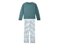 Pyjama avec haut turquoise à manches longues et pantalon à carreaux.
