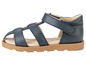 Sandales en cuir bleu pour enfants avec fermeture velcro.