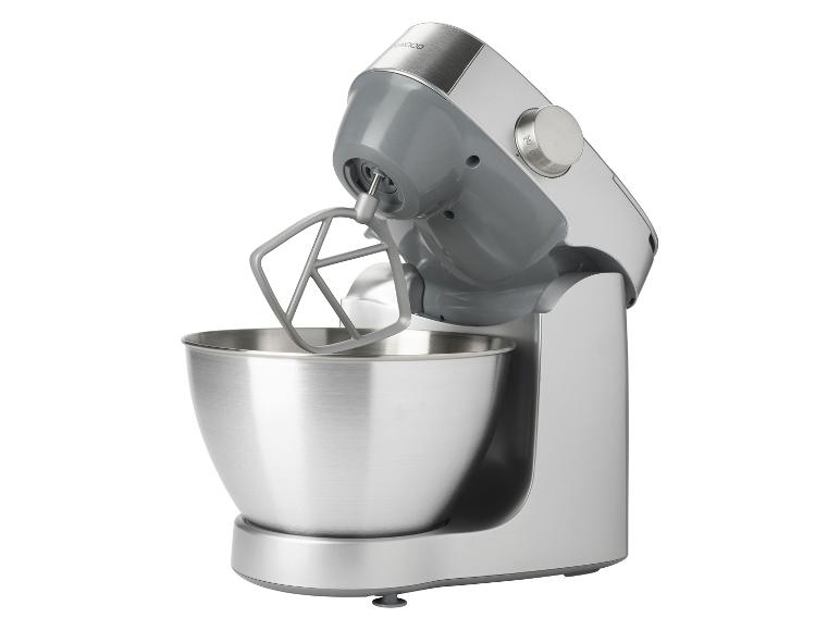 Robot pâtissier argenté avec bol en acier inoxydable et fouet