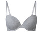 Soutien-gorge gris avec bonnets lisses et bretelles fines.