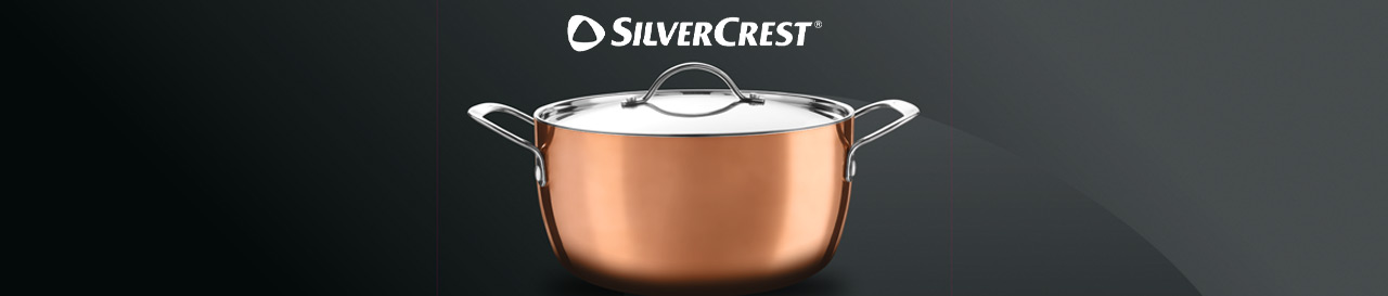 Bannière promotionnelle avec le logo Silvercrest et un appareil de cuisine