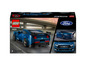 Ensemble LEGO Speed Champions avec une Ford Mustang bleue.