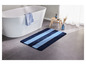 Tapis de bain à rayures bleues dans une salle de bain.