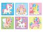 Six cartes avec des dessins de licornes mignonnes pour enfants.