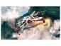 Vaisseau spatial LEGO Star Wars Y-Wing Starfighter volant à travers les nuages.