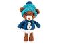 Ours en crochet avec bonnet bleu et pull avec bonhomme de neige.