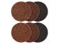 Six disques abrasifs ronds marron et noirs sur fond blanc