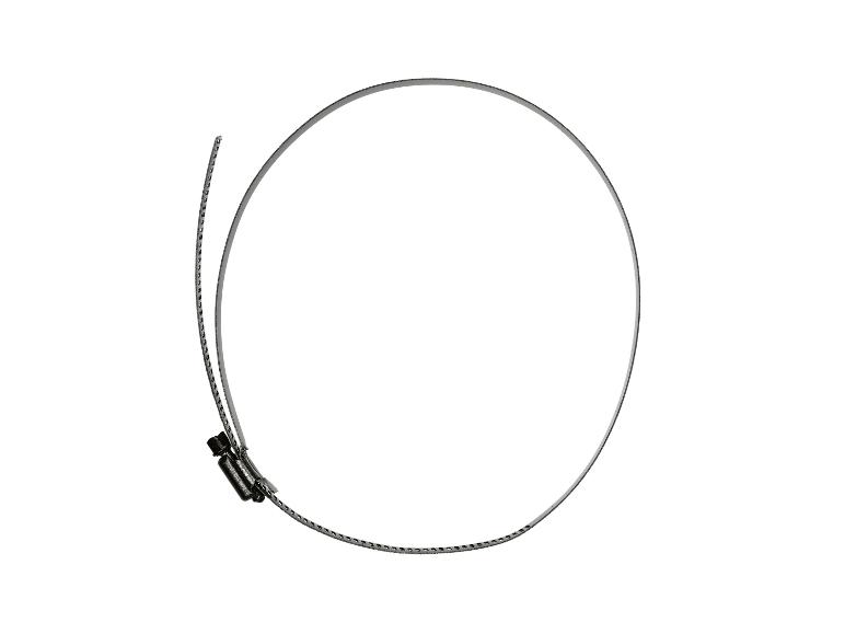 Collier de serrage métallique circulaire avec vis de réglage.