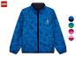 Veste enfant bleue à motif de blocs, avec options de couleur.