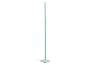 Lampadaire blanc avec colonne lumineuse verte et base ronde.