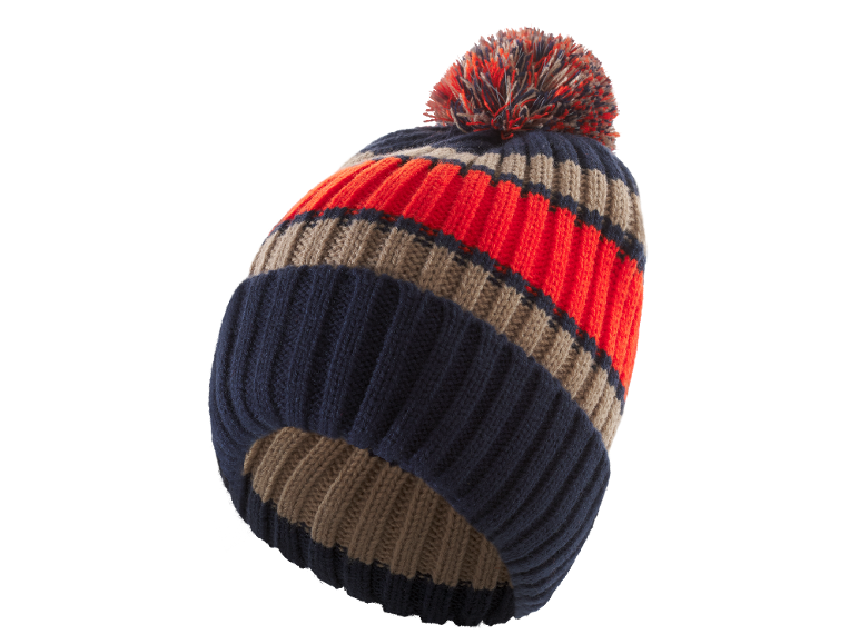Bonnet tricoté rayé avec pompon