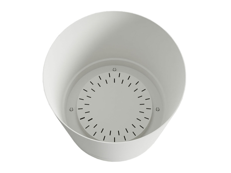 Pot de fleurs blanc avec trous de drainage.