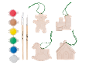 Kit de peinture d'ornements de Noël en céramique : ours, train, cheval à bascule et maison.