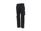 Pantalon de travail noir avec poches et détails jaunes.