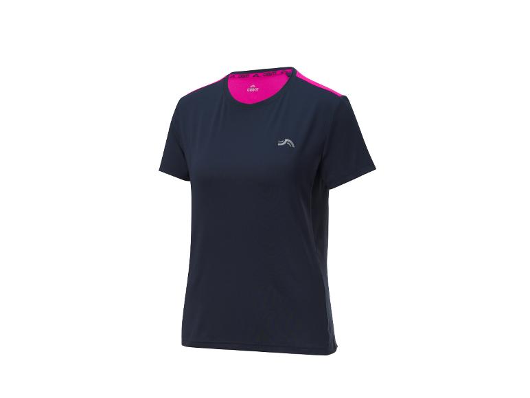 T-shirt Crivit pour femme, bleu marine avec détails rose.