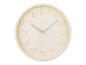 Horloge murale beige, design minimaliste, chiffres en relief.