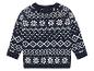 Un pull bleu avec un motif scandinave blanc