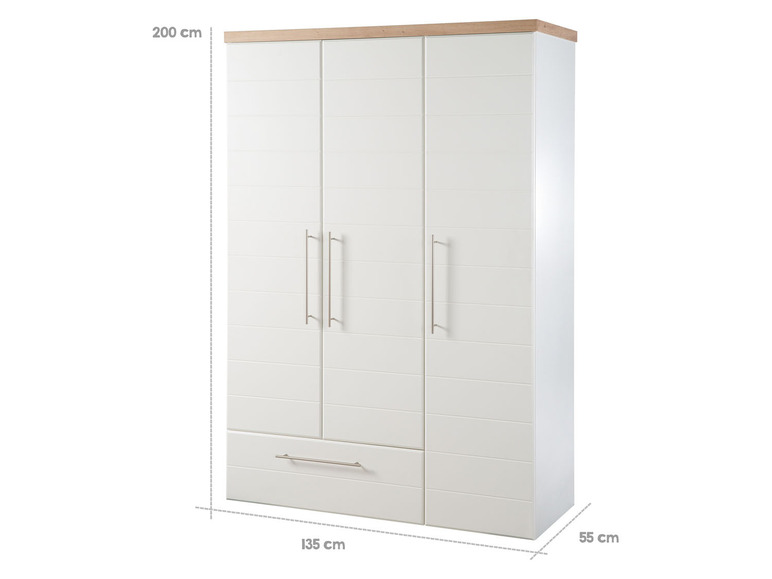 Armoire blanche avec trois portes et un tiroir.