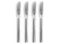 Lot de quatre couteaux à beurre argentés avec une finition brossée.