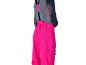 Pantalon de ski rose femme avec bretelles et sous-vêtement thermique gris.