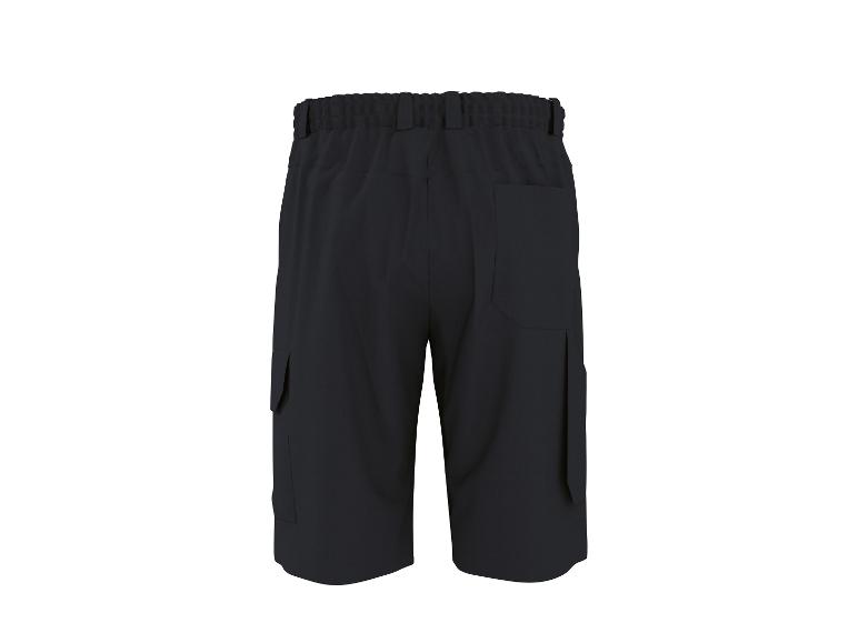 Short cargo noir avec taille élastique et poches latérales, vue arrière.