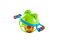 Un hochet grenouille vert avec une balle colorée à l'intérieur.