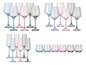 Verres à vin et à champagne en rose, gris et bleu.