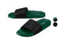 Claquettes Parkside vert foncé avec détails noirs.