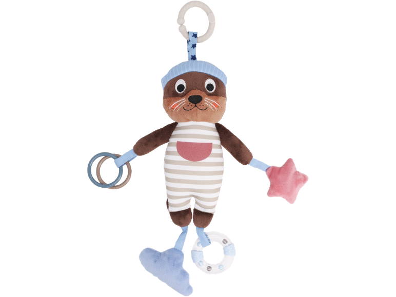 Jouet en peluche phoque avec anneaux et étoile, pour bébé.